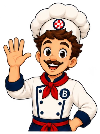 Chef ilustrado da Brownico acenando
